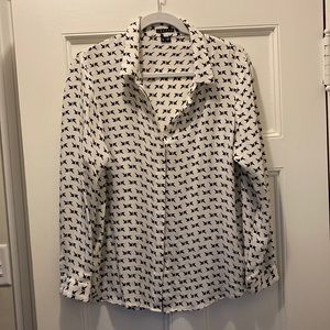 Theory black and white silk blouse, sz L